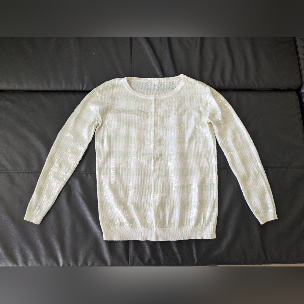 Mango Elegant White/Green Stripe Sweater